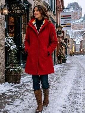 Pendleton Hudson’s Bay Wool Coat Medium Red Removable Liner Zip Front NWOT
